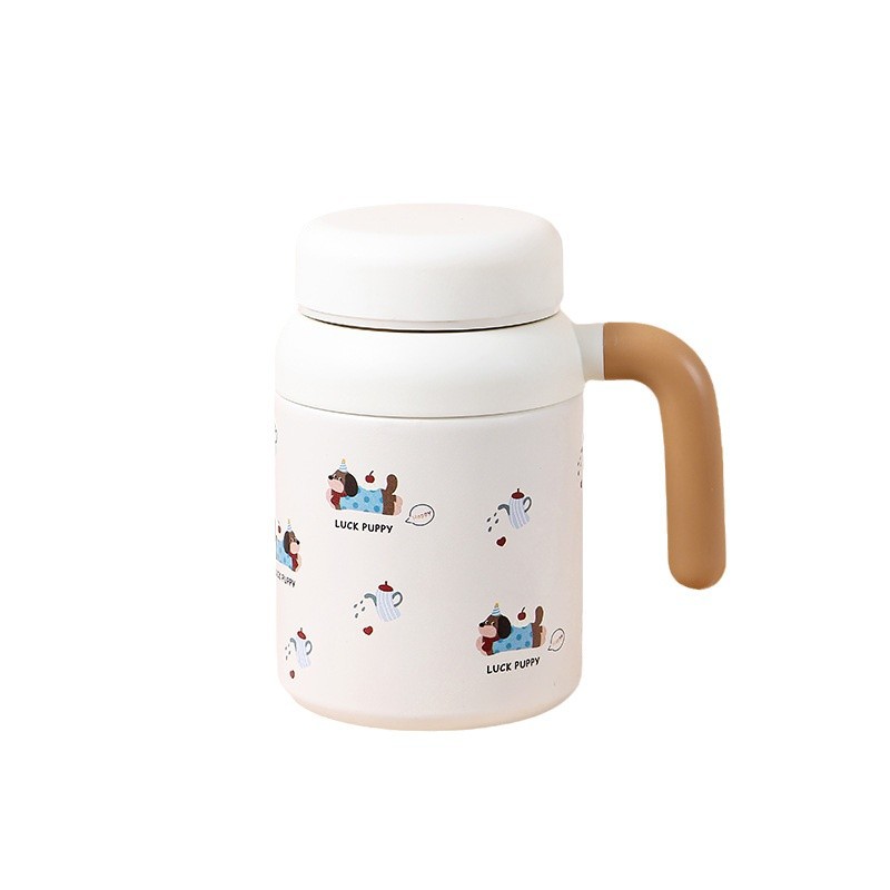 Water bottle, cute puppy, large-capacity insulated cup, high appearance level for girls, carrying tea strainer, tea cup for students, stainless steel Item Picture