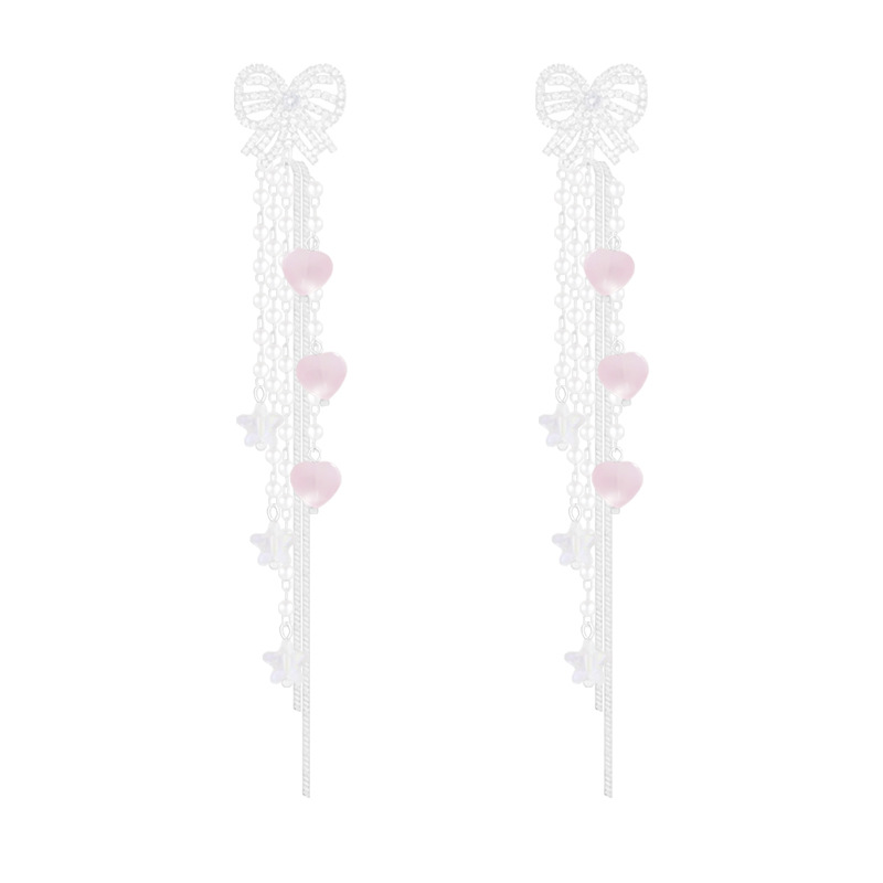 Luxurious bow pearl tassel earrings for ladies, high-end heart-shaped earrings for autumn and winter, sweet and cool style, star stud earrings Item Picture