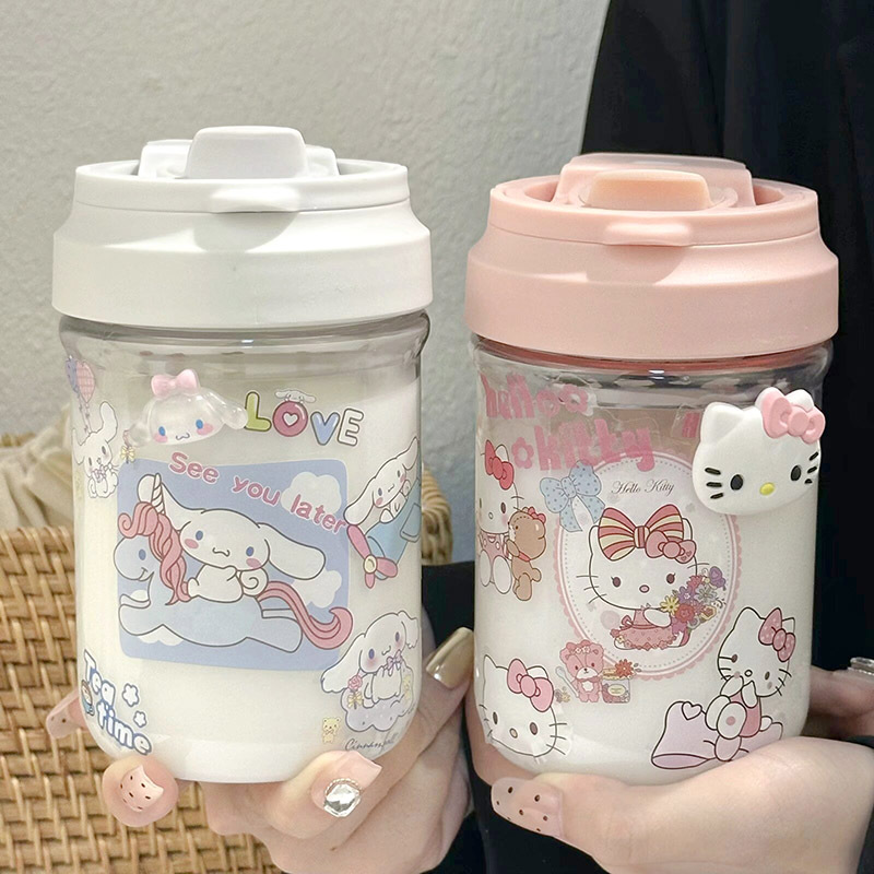 New kt cat cute sticker for girls on Instagram, portable double-drinking cup, heat-resistant plastic cup details Picture