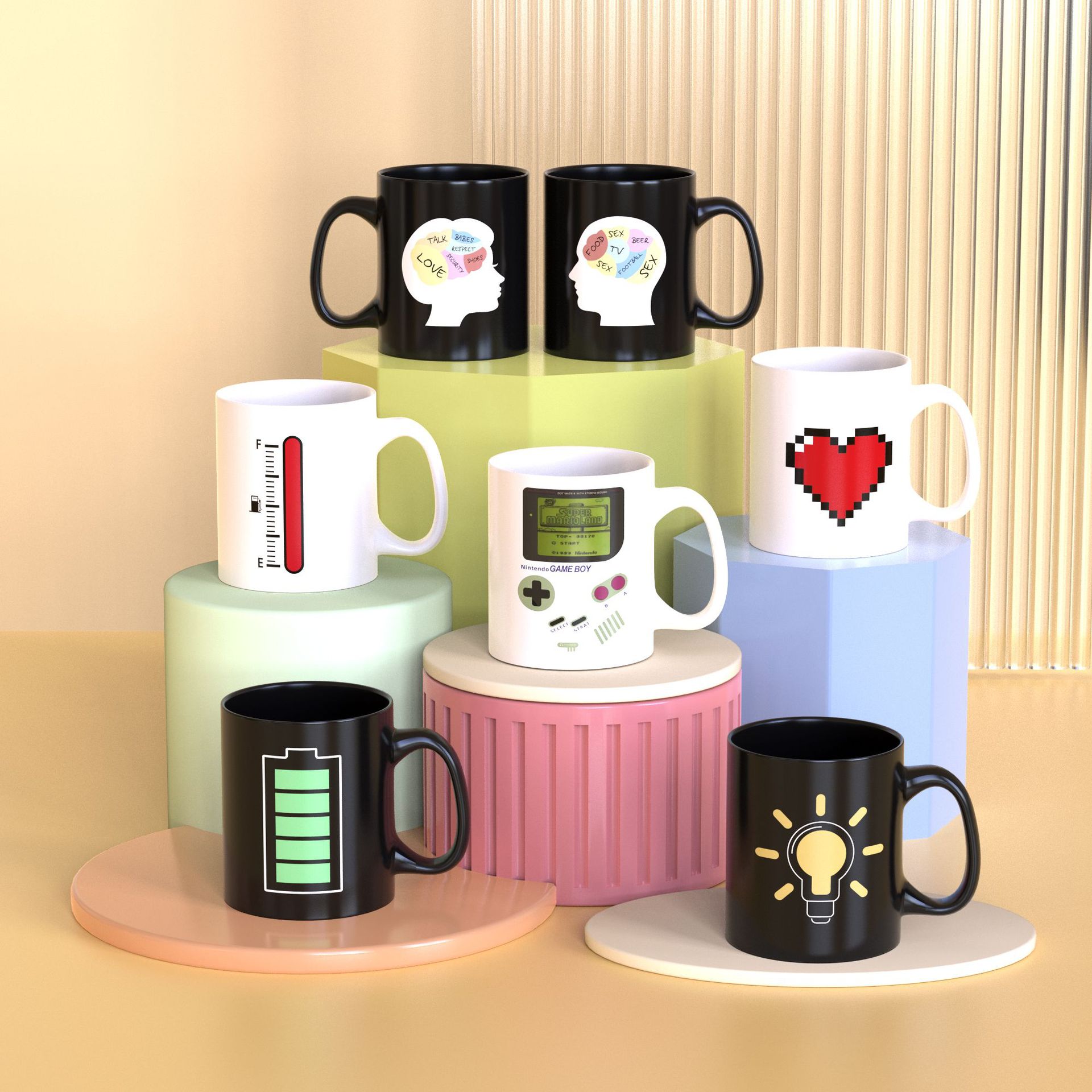 In stock: large-capacity batteries, various styles of ceramic cups that change color when heated, coffee, milk, and student color-changing mugs details Picture