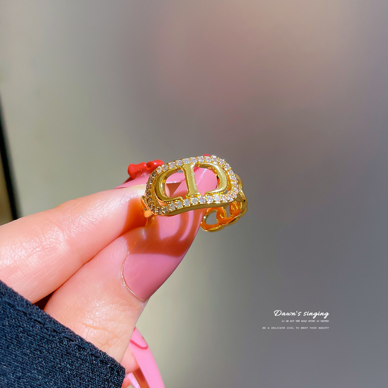【 Real Gold 】 Couple rings, women's Instagram trendy and fashionable plain ring adjustable open ring, cool and unique style CD ring details Picture