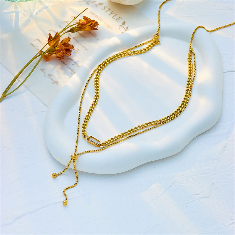 A high-end and simple double-layer titanium steel jewelry necklace with an irregular pull-out chain in a Korean style that is both fashionable and cold Specification drawing