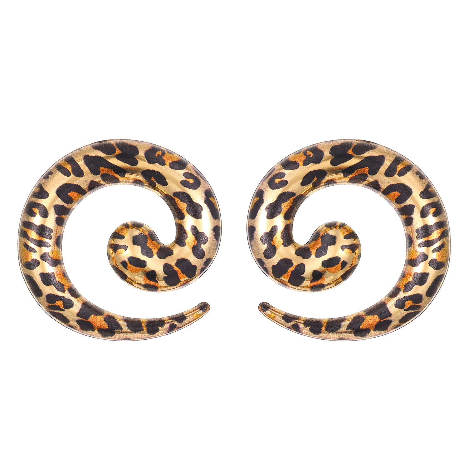 European and American cross-border leopard print geometric pattern spiral circle stud earrings are retro, exaggerated, individualistic and high-end earrings for women Item Picture