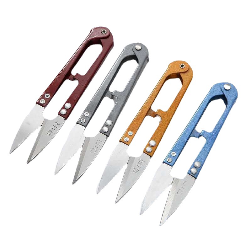 Factory supply Hu Yidao yarn shears 11cm household shears, U-shaped small spring shears with thread ends, industrial tailor yarn shears wholesale Item Picture