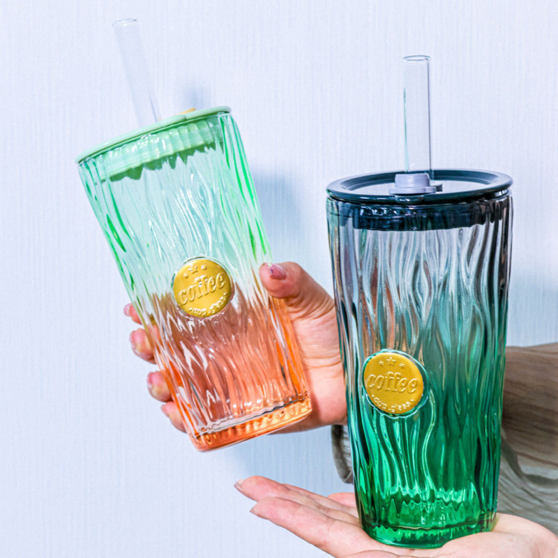 New popular glass straw cup for home use, high appearance level beverage juice cup, large-capacity student water cup with lid as a gift Specification drawing