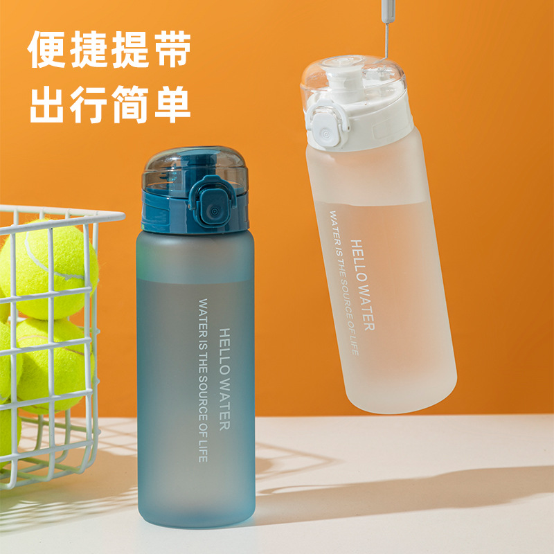 Wholesale of new simple frosted plastic cups, sealed and leak-proof direct drinking sports water cups, outdoor portable hand-held bouncy cups Specification drawing