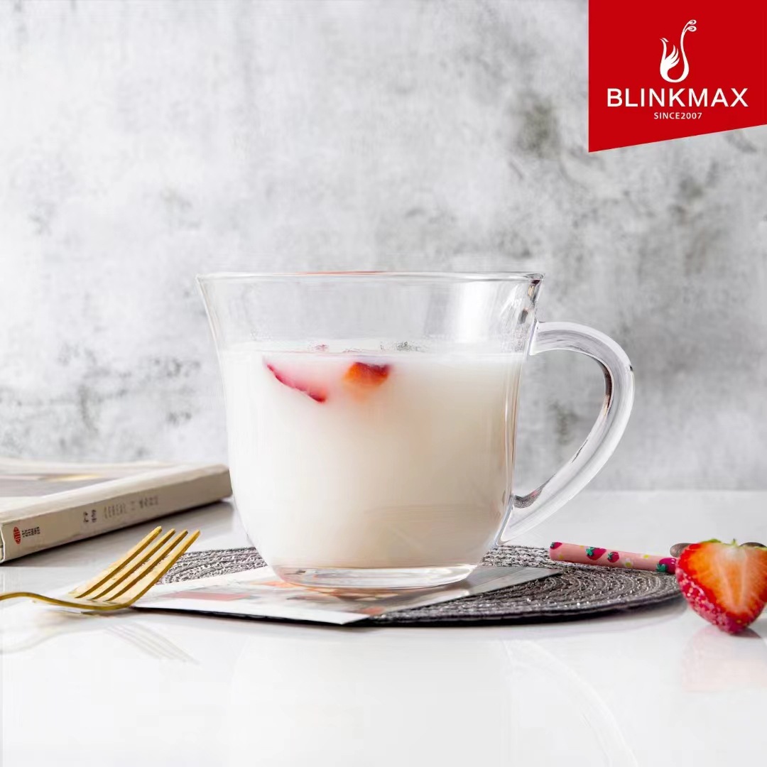 【 Factory Direct Sales 】 Lizun's new tempered glass handle cups, milk cups, breakfast cups, juice cups, milkshake cups for household use full figure