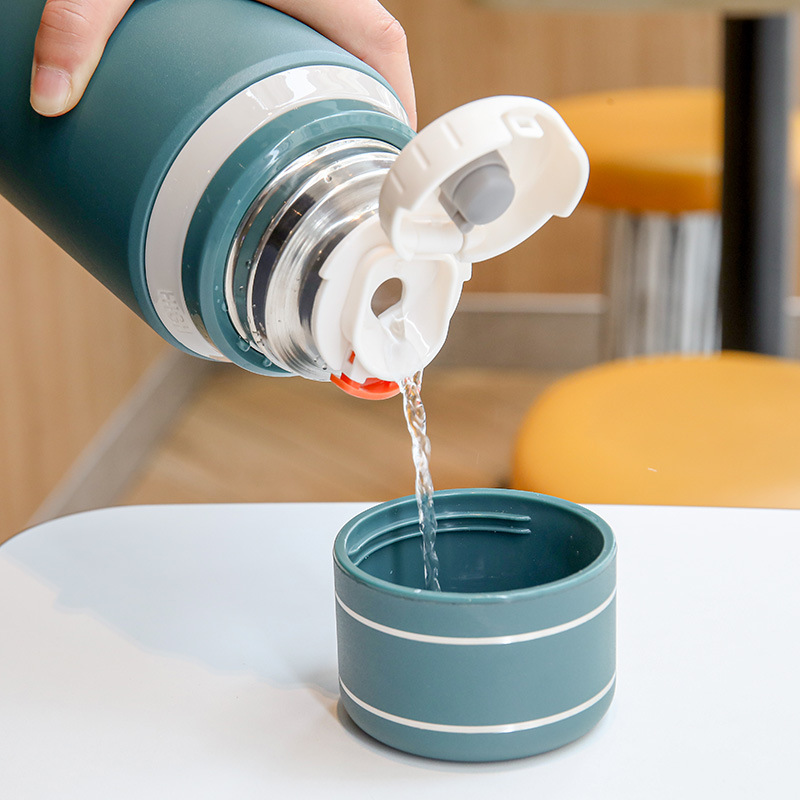 Simple double-lid insulated cup, portable outdoor tea-water separation brewing cup, large-capacity sports drinking cup gift Specification drawing