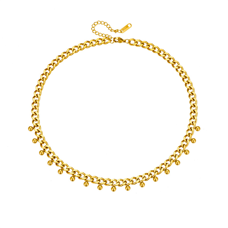 Fashionable, niche and simple design metal titanium steel thick chain gold bead pendant jewelry collarbone chain necklace Item Picture