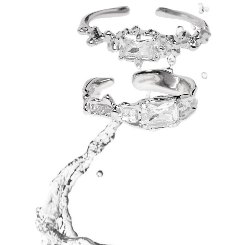 Sweet and cool, niche and cold style zircon ring, fashionable and elegant for women, open ring, geometric irregular index finger ring, trendy and cool Item Picture