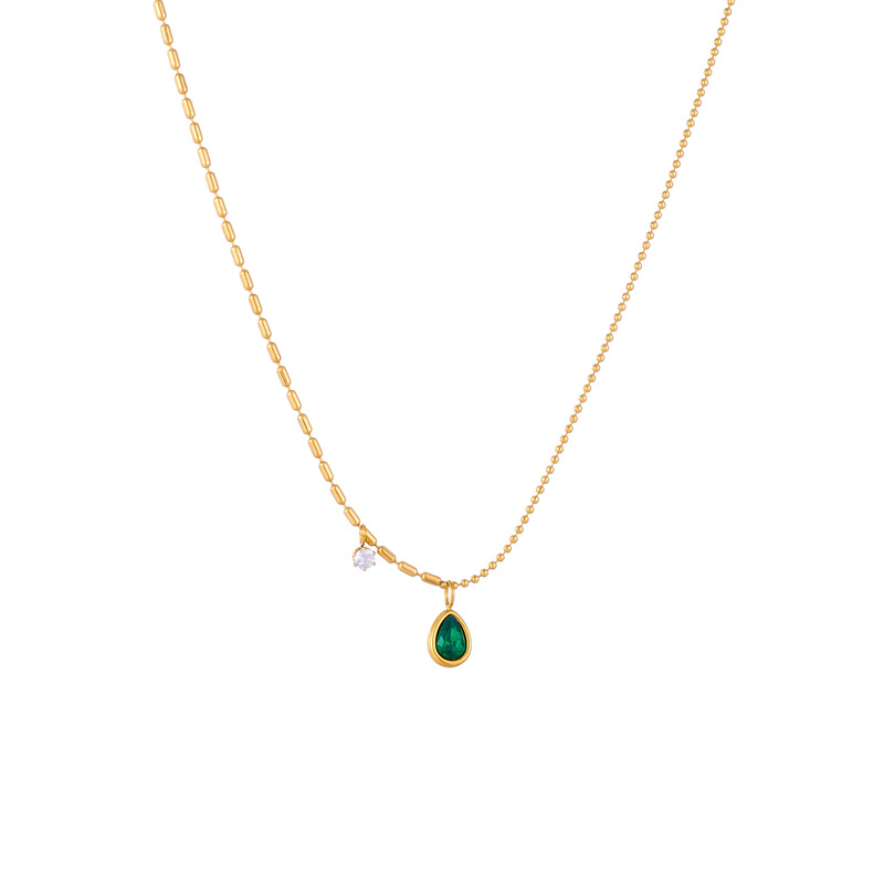 European and American fashion, simple and commuting, retro and high-end style, collarbone chain, green diamond water drop accessory chain necklace Item Picture