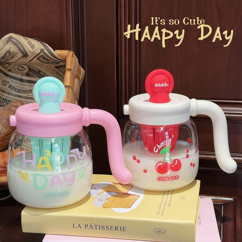 Girls' tritan water cup, high appearance level, tea-making table straw cup, big belly, cute, large capacity, plastic cup with handle full figure