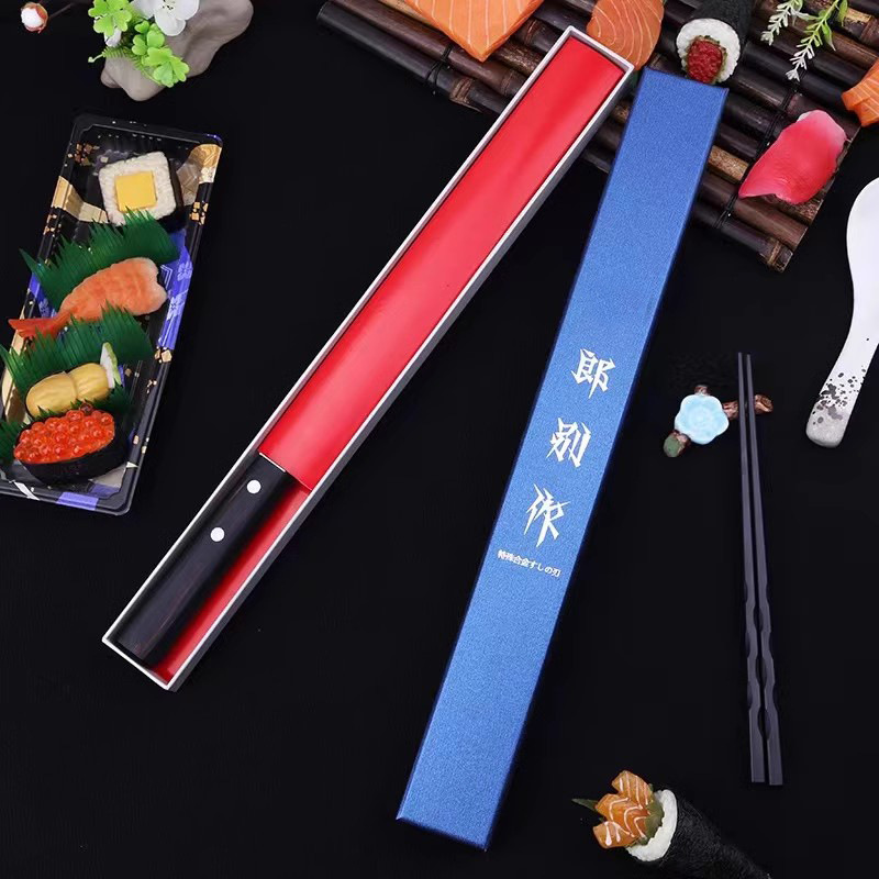Japanese cooking knife, sashimi knife, sushi knife, special kitchen knife for restaurants, willow blade knife, raw fish knife, salmon cutting knife Specification drawing