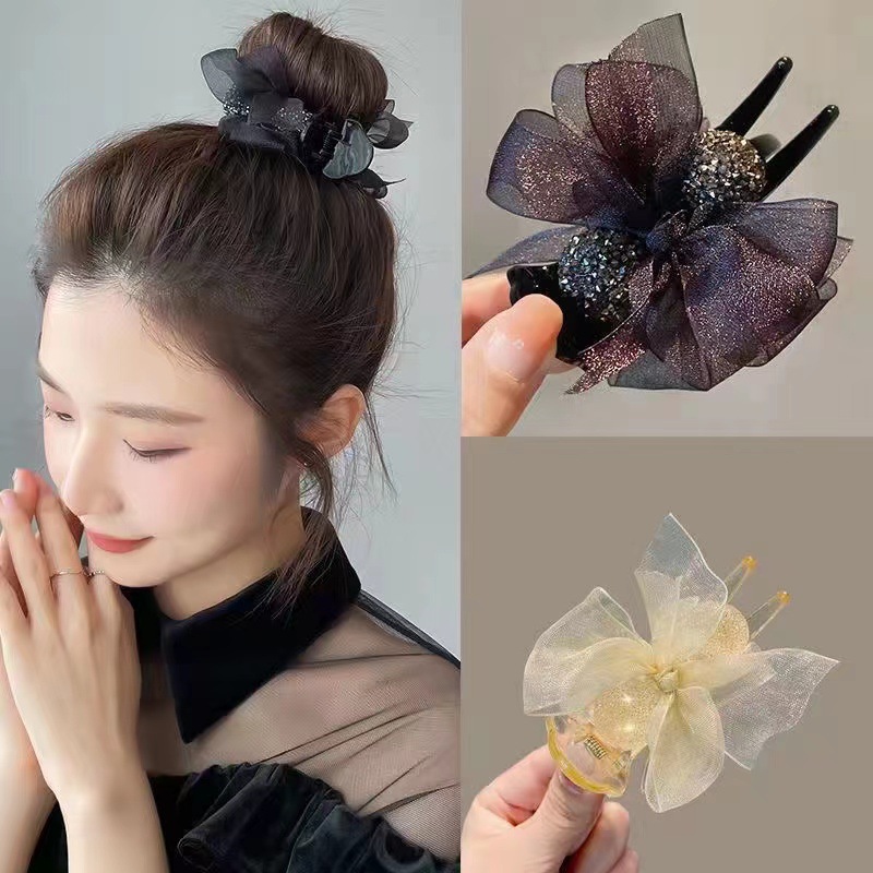 New lazy person's hair bun tool software: Lace mesh bow bun hair clip, sweet bow hair clip full figure