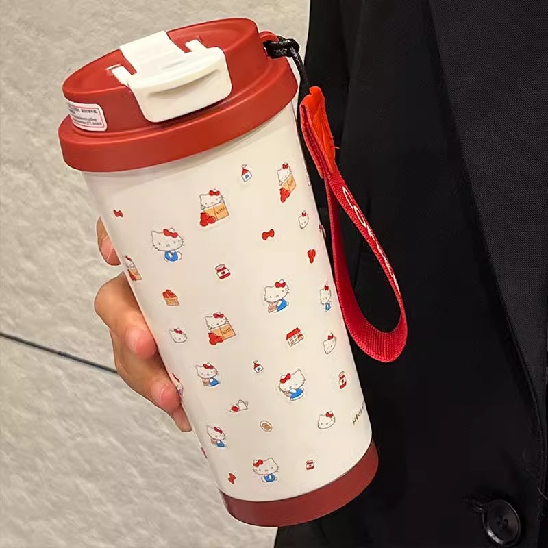 Internet-famous girlish insulated cup, high appearance level for girls, large-capacity straw coffee cup, cute student portable drinking cup Specification drawing