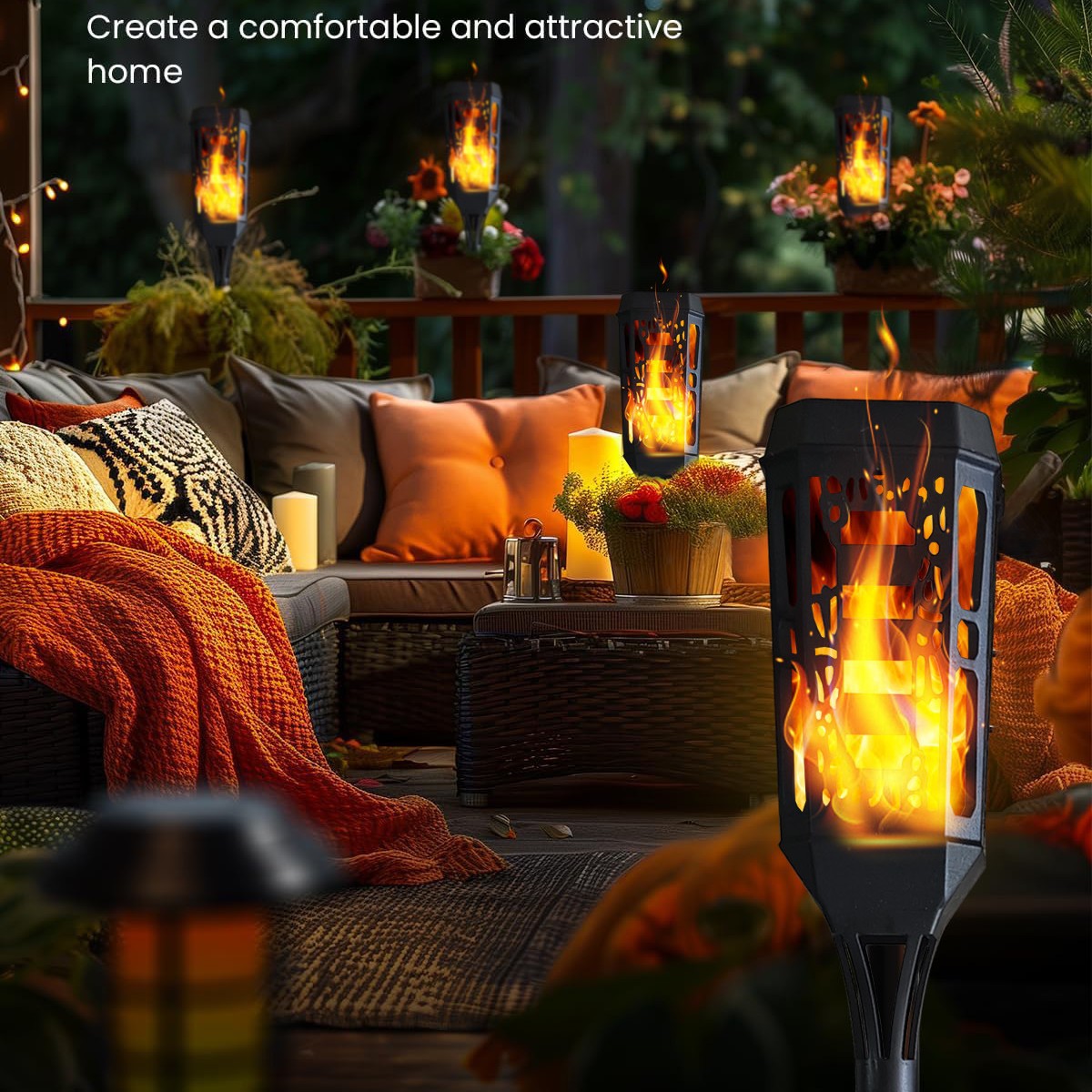 Solar-powered fireworks, outdoor sensor lights, garden and courtyard ground decorative landscape lights, new flame lights full figure