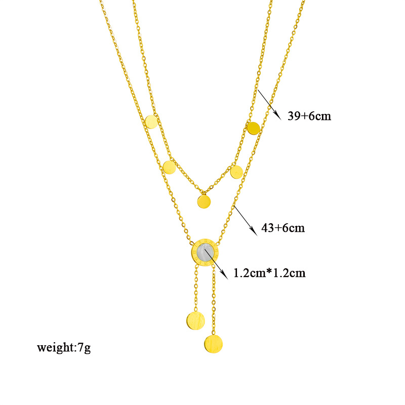 European and American double-layer Roman round plate shell tassel titanium steel collarbone chain, a niche design, light luxury and high-end style necklace Application Scenario