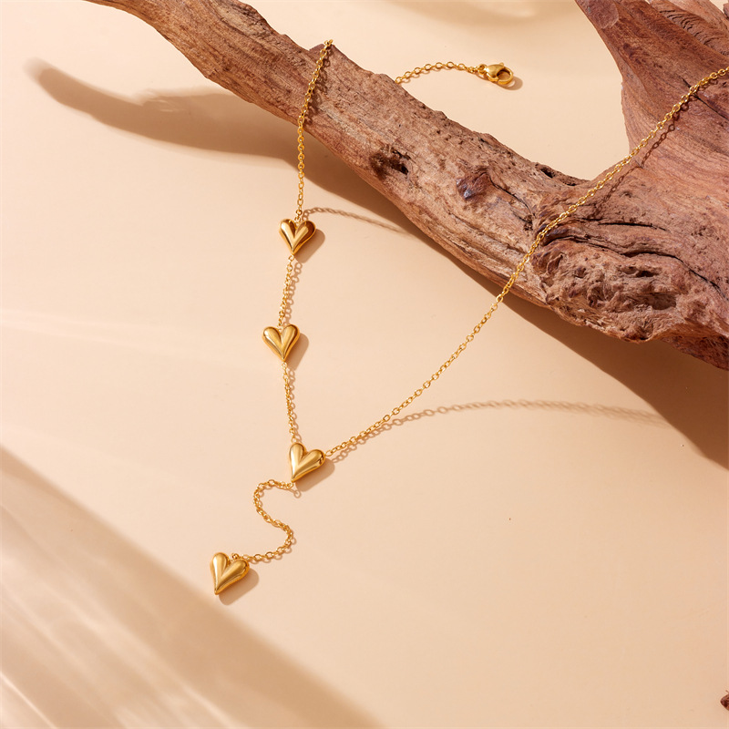 Korean style, simple and fashionable design, gold-plated smooth surface, heart-shaped tassel pendant, chain, stainless steel jewelry necklace Specification drawing