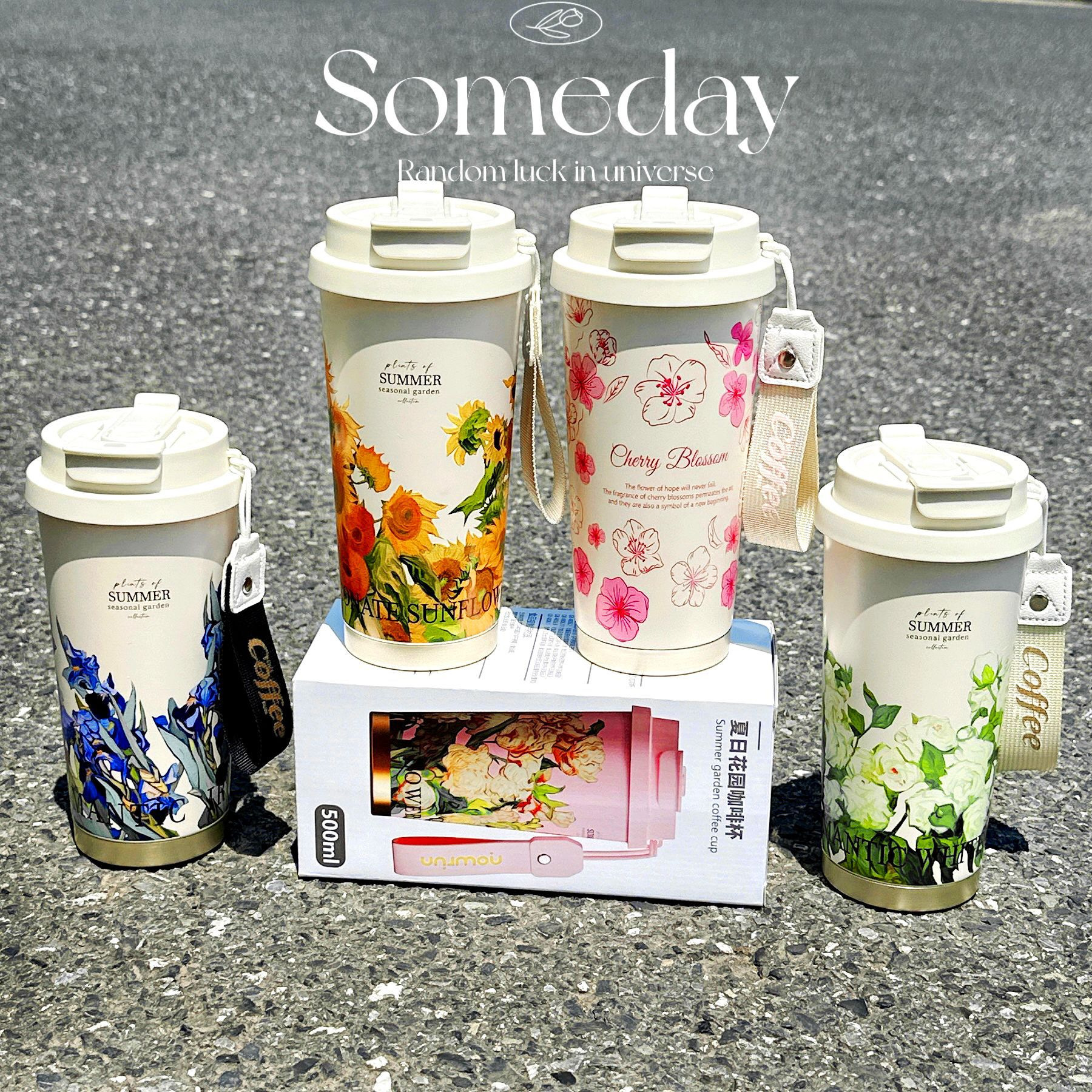Sunflower double-drink coffee cup for girls, high appearance level, straw water cup, portable office, 316 stainless steel cup gift details Picture