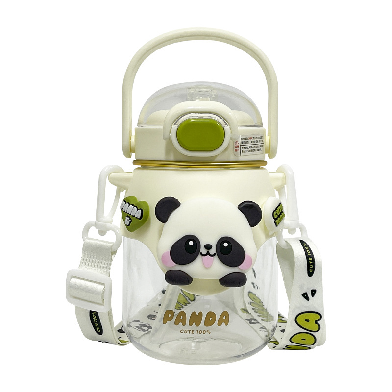 High-quality appearance level panda doll plastic cup, convenient and cute children's small belly water cup, large-capacity new pop-up lid straw cup Item Picture