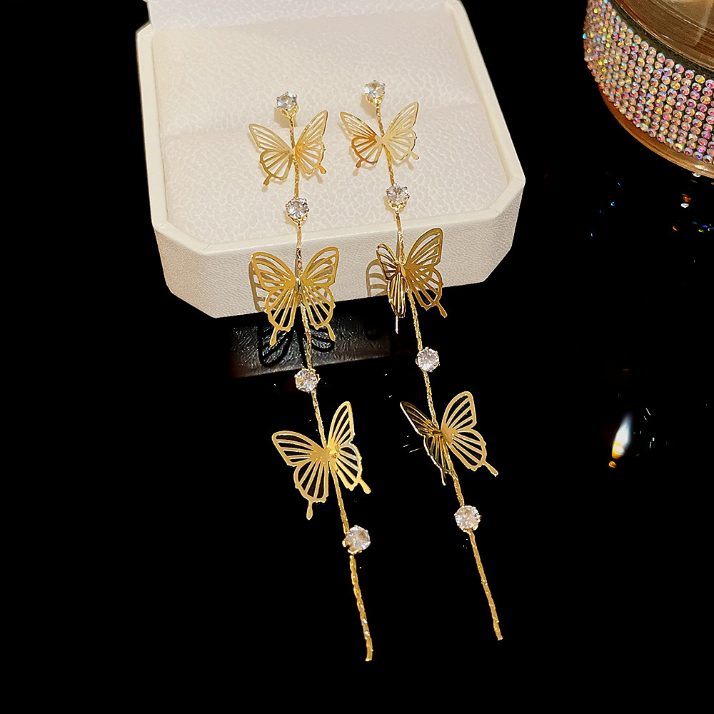 925 Silver Needle Super Fairy Butterfly tassel Earrings, new style, unique and versatile stud earrings, fashionable and high-end earrings for women Specification drawing