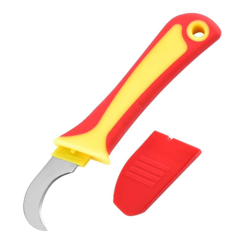 Multi-functional plastic-handled electrician's knife, straight and curved edge electrician's scissors, old-fashioned insulated knife, electrician's tool specifically designed for power use undefined