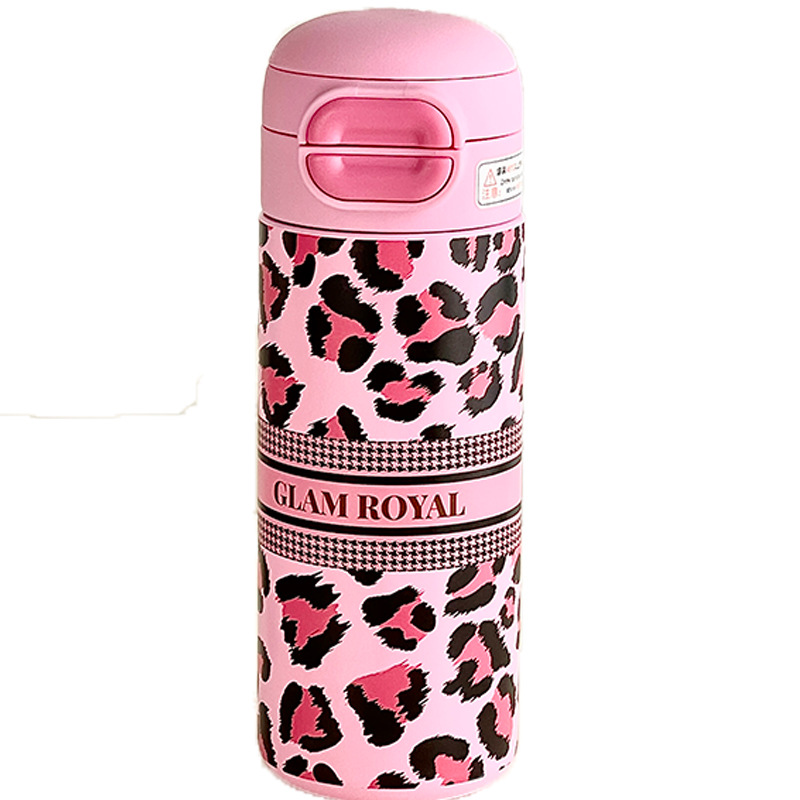 Wholesale of new leopard-print insulated cups with double bullet LIDS, high appearance standards, straw cups, portable stainless steel water cups for women Item Picture