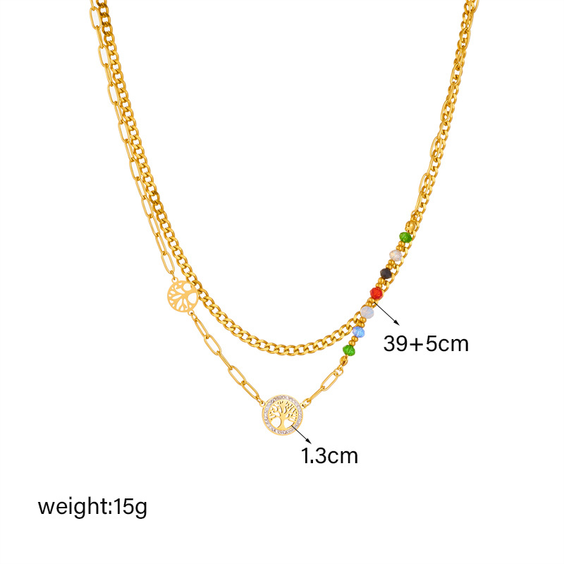 European and American fashion niche design irregular retro colorful beaded life tree pendant accessory titanium steel double-layer necklace Application Scenario