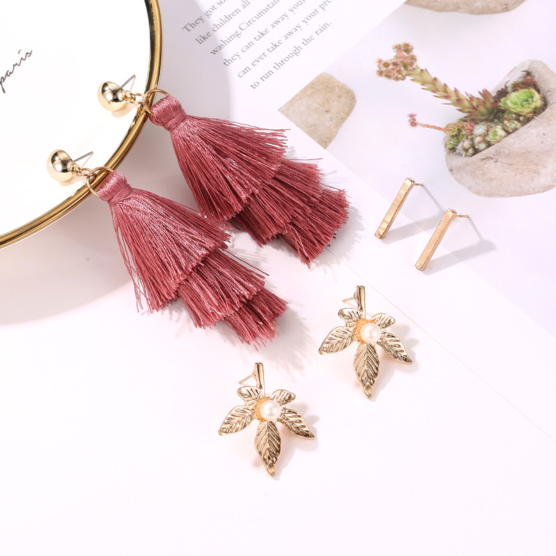Cross-border best-selling set of tassel earrings, Bohemian 6-pair stud earrings, wholesale from European and American ear accessory manufacturers Specification drawing