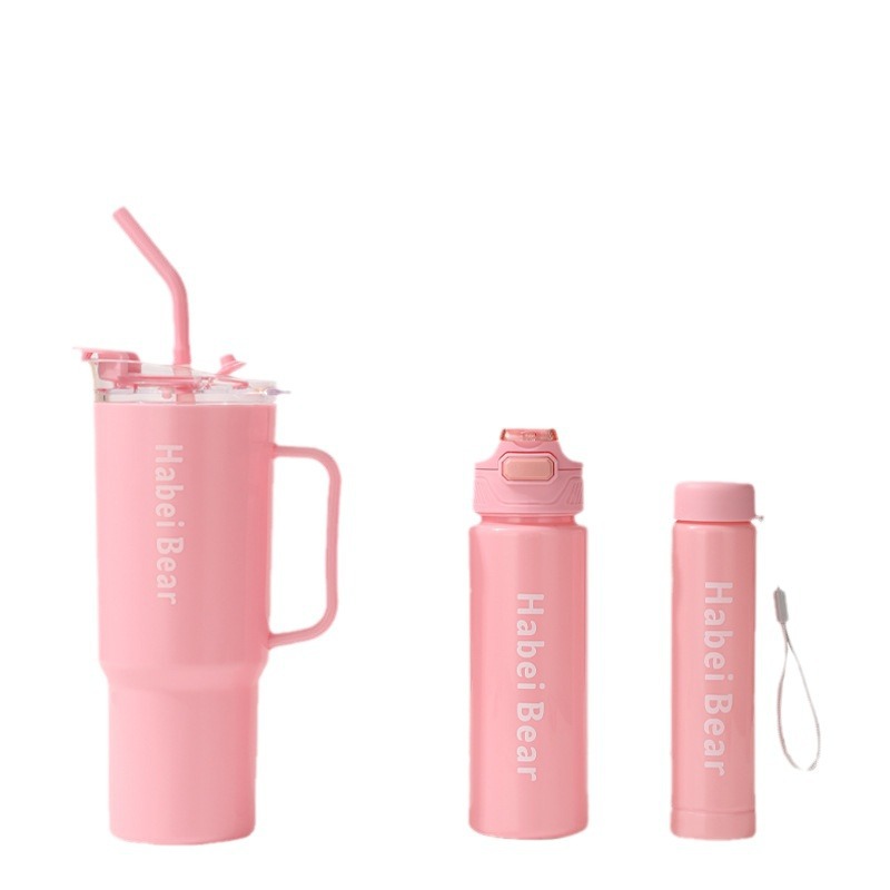 Amazon 40oz large-capacity straw ice cup, gradient plastic cup, three-piece set, outdoor portable travel handle cup Item Picture