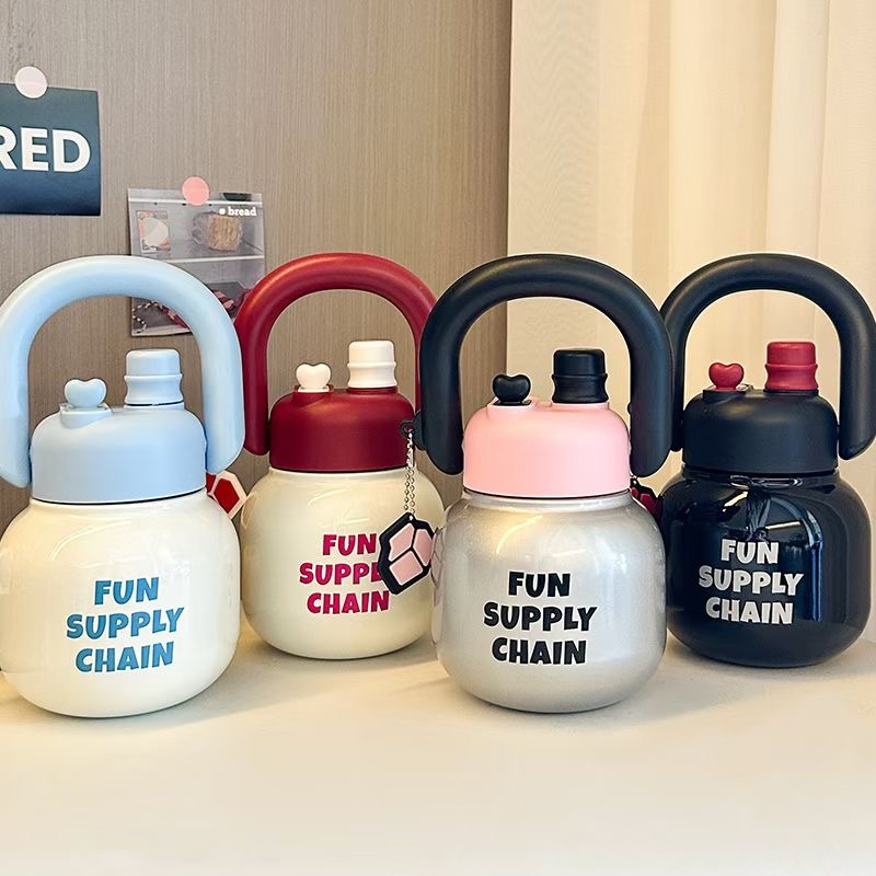 Thickened double-spout carrying pot, portable for girls, high appearance level in summer, large-capacity straw, big-bellied cup, space ton cup full figure