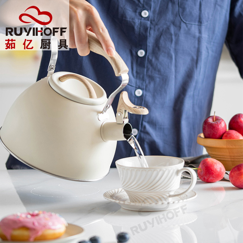 Amazon's new off-white Mingyin kettle for brewing tea and coffee, a 3L European and American mingyin kettle, a light luxury kitchenware with a folding handle full figure