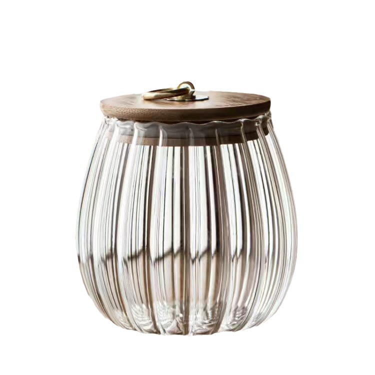 Wholesale vertical pattern transparent glass sealed jars, household kitchen multi-functional storage jars, tea, snack and candy storage jars Item Picture