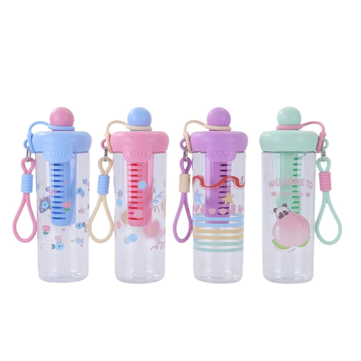 Plastic water cups with high appearance standards, large-capacity portable straw cups for girls, simple summer outdoor high-temperature resistant flower tea cups Item Picture