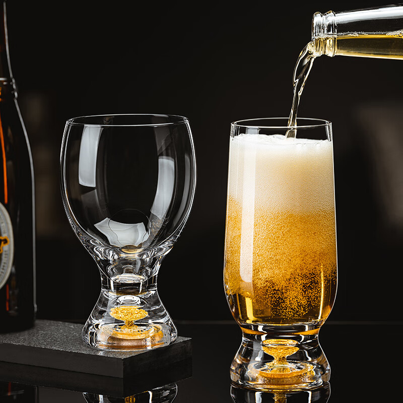 Wholesale of gold foil beer cup sets, creative cinched waist wine glasses, commercial light luxury high-end large-capacity glass draft beer cups details Picture