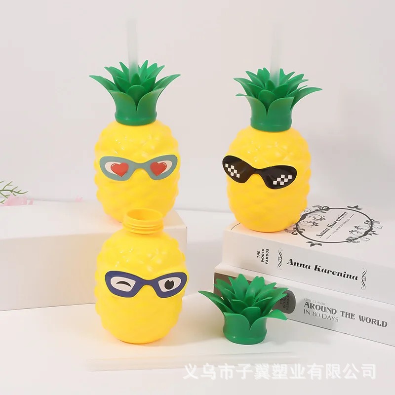 Factory direct sales of PET600ML glasses, pineapple cups, personalized straw cups, irregular-shaped beach cups, event gift water cups Specification drawing