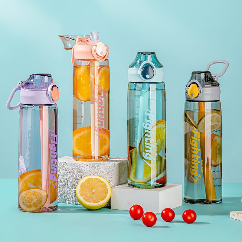Wholesale of new summer large-capacity sports water cups, outdoor portable hand-held plastic cups, and student flip lid straw cups full figure