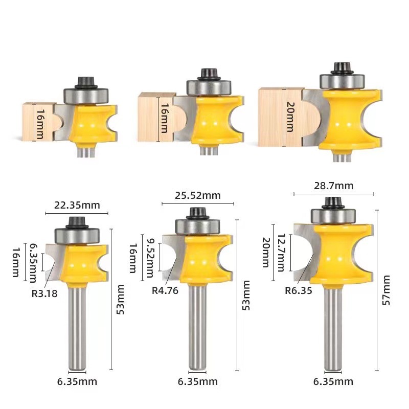 1/4 handle bearing semi-circular knife, 12 handles woodworking milling cutters, five ball milling cutters, and 8 handles of wooden stick trimming and engraving machine details Picture