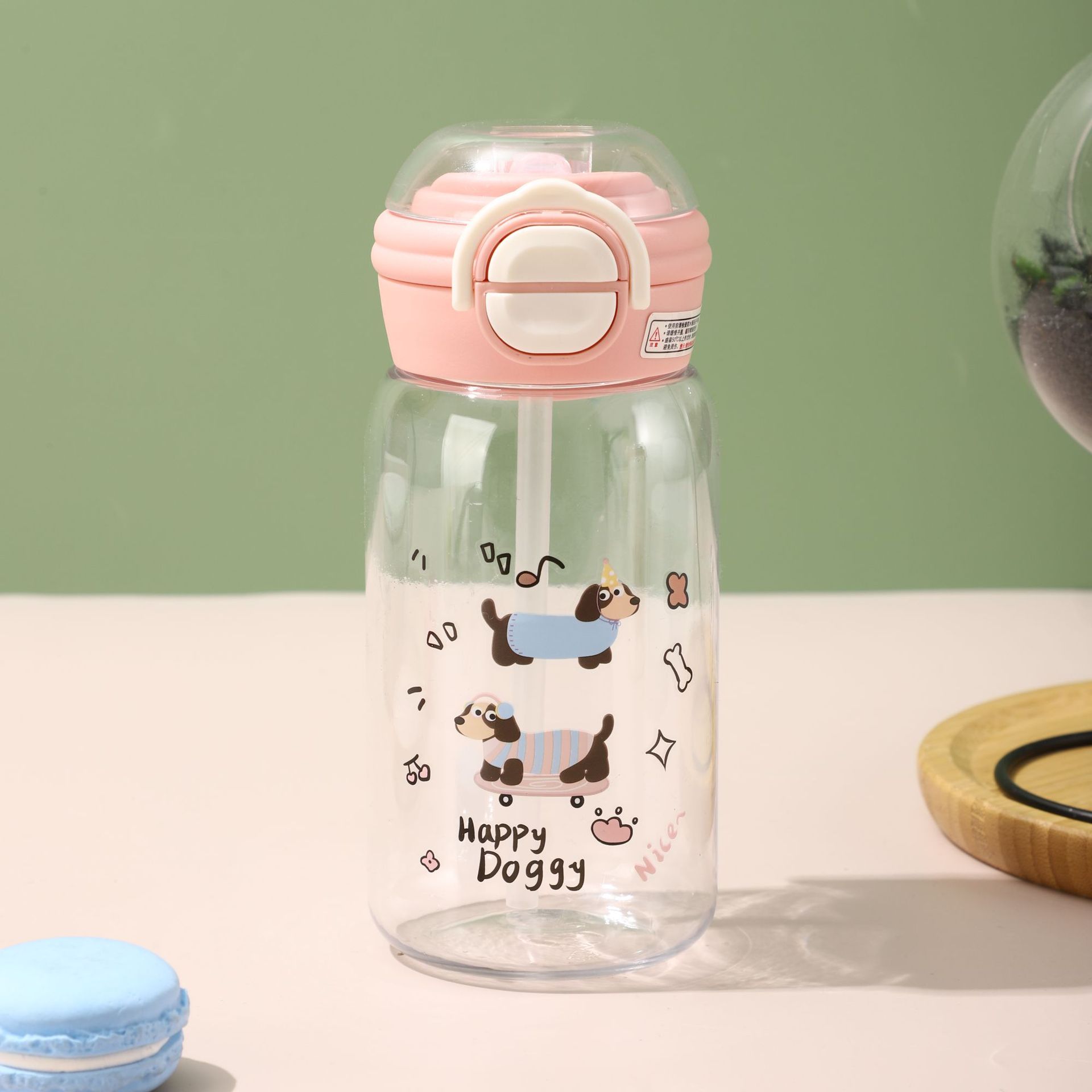 Wholesale of new cartoon double-drink bouncy plastic cups with high appearance standards, portable water cups and straw cups for female students and children Specification drawing