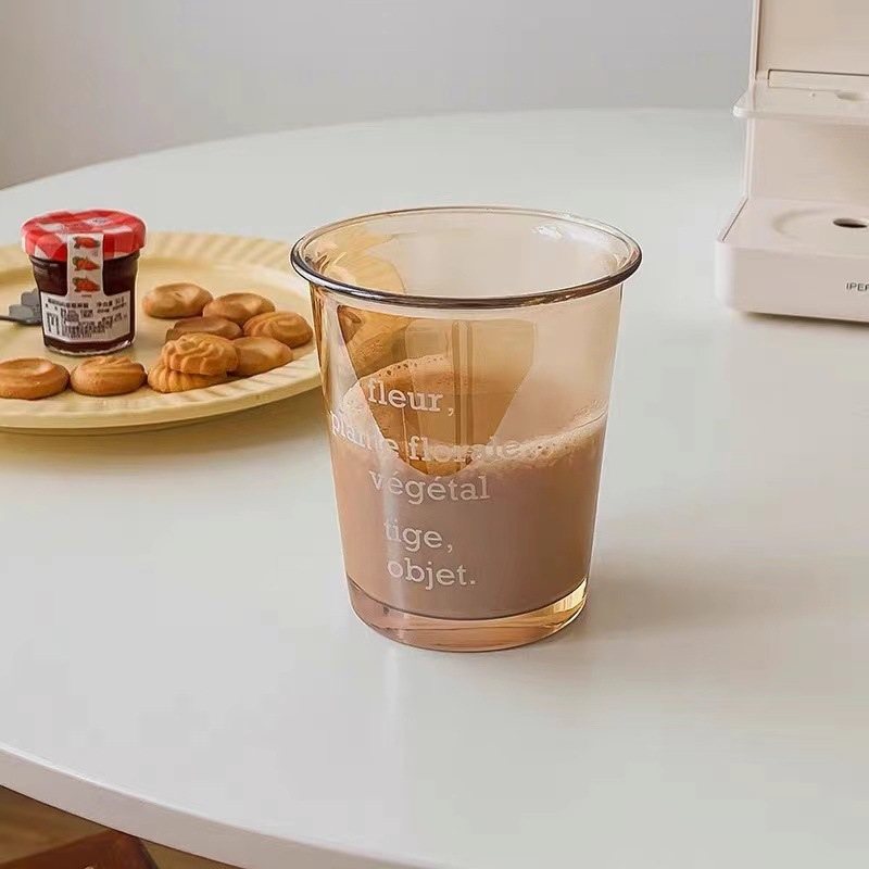ins popular letter coffee cup, transparent glass water cup, summer iced drink, juice and milk cup, large capacity breakfast Specification drawing
