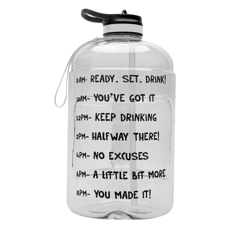 Amazon's best-selling 3.78L outdoor large water bottle with straw, 1-gallon plastic fitness water bottle with time printing Item Picture