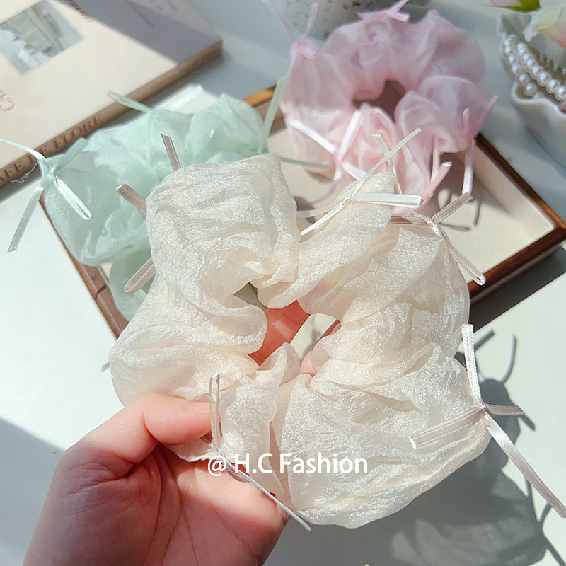 A fresh and simple cream puff, bow tie, large intestine hair band, high appearance level, simple candy-colored women's ponytail tie, and leather band accessory Specification drawing