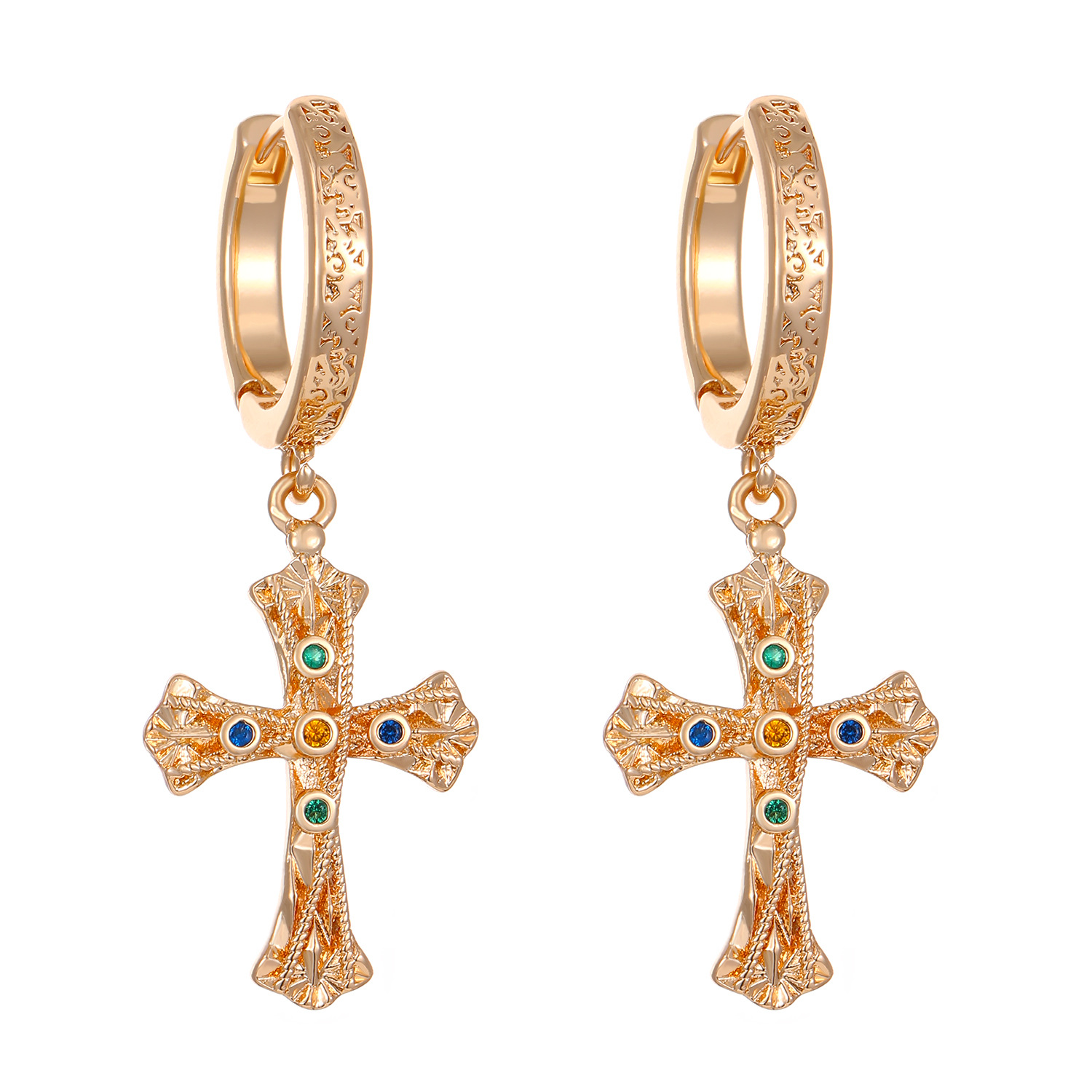 European and American cross-border jewelry, Xiyin copper inlaid zircon cross pendant ear buckle, fashionable and individual design sense earrings for women Item Picture