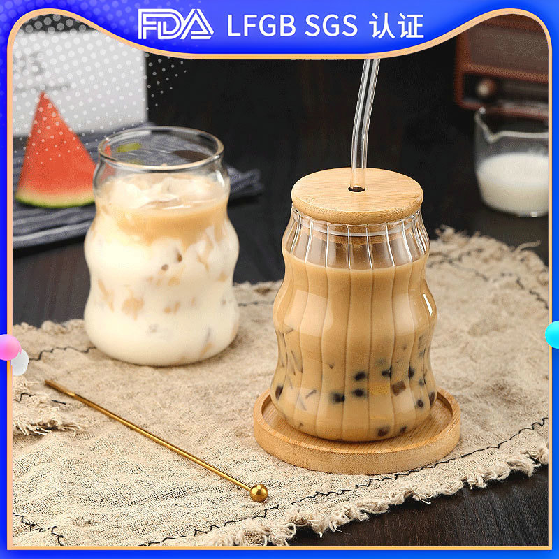 ins style, high appearance level, heat-resistant bubble cup, coffee milk transparent glass cup, high borosilicate glass straw cup full figure