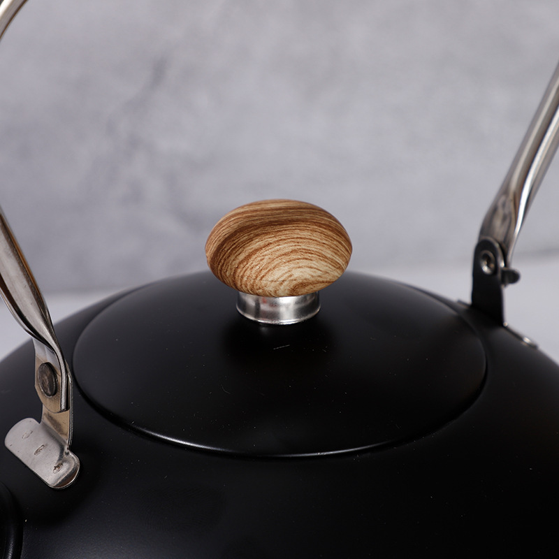Stainless steel whistling kettle, 2.5-liter black wood grain handle, spout, lid, induction cooker, gas stove, boiling kettle Specification drawing
