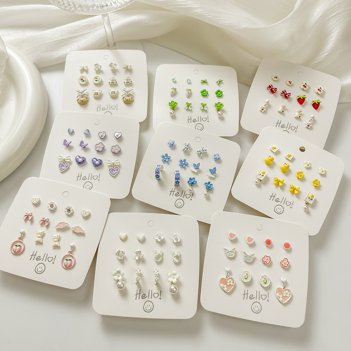Silver needle stud earrings set for women, 2024 new Stylish earrings, bestsellers, versatile for daily use, small student earrings wholesale full figure