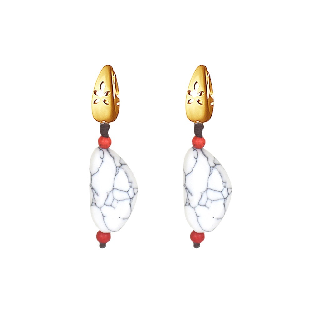 Douyin Kangba man Ding Zhen's same style earrings and pendants, retro ethnic style turquoise Tibetan earrings, men's and women's accessories Item Picture