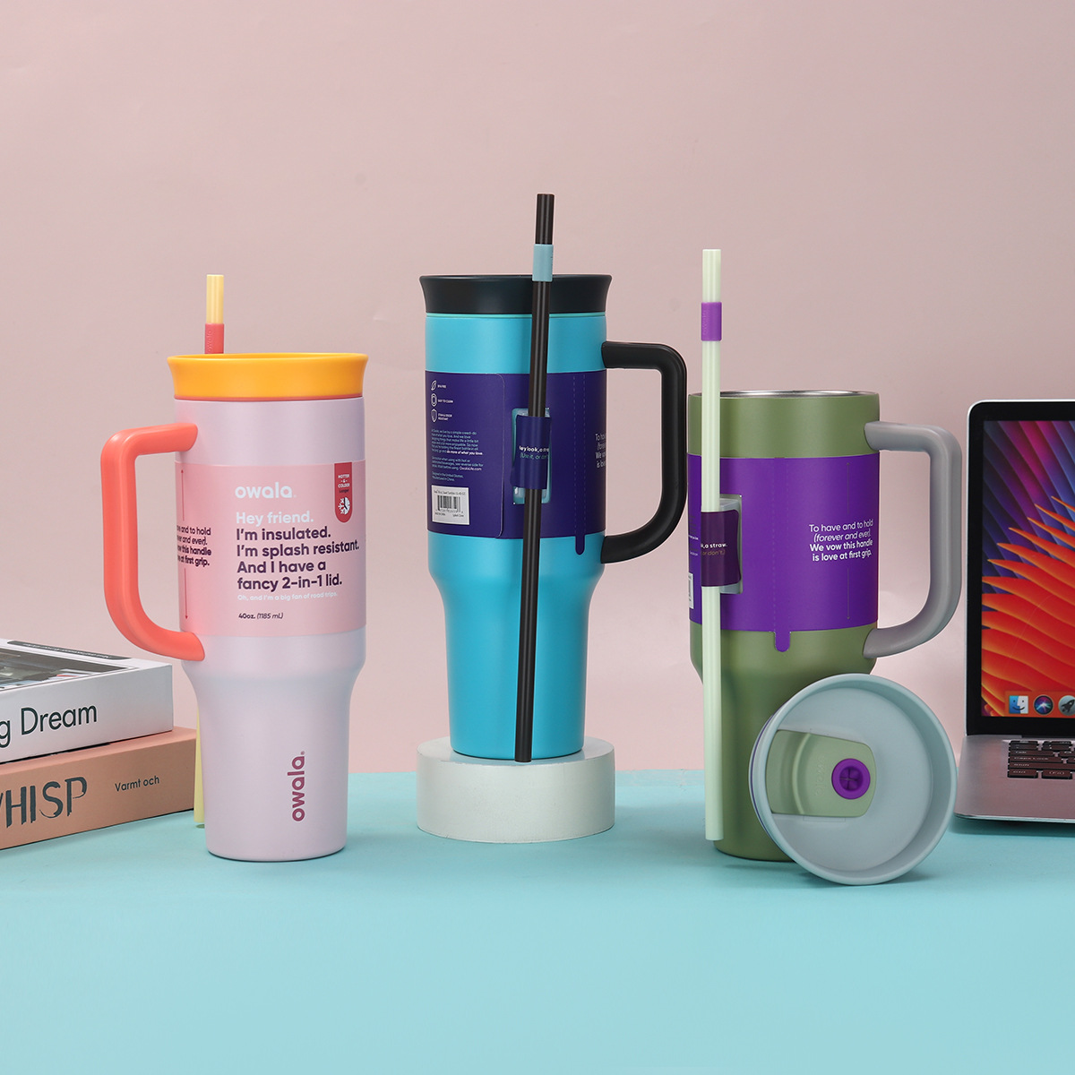 Cross-border new owala40oz car cup, stainless steel car large-capacity insulated cup, handle straw ice cup Specification drawing