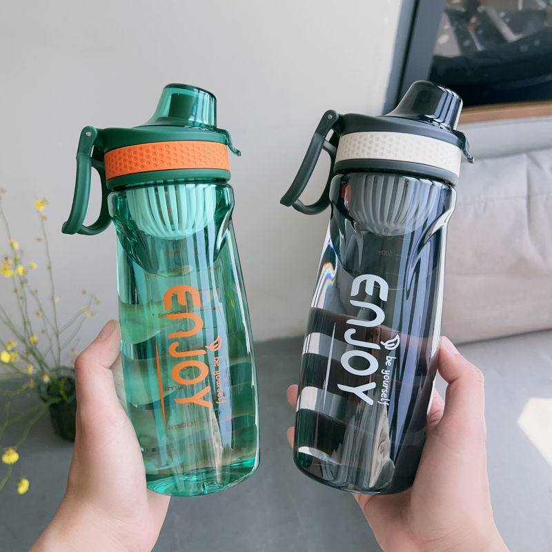 Large-capacity sports water cup, plastic, high appearance level, portable Korean version for students' outdoor use, men's and women's cup with tea tray scale full figure