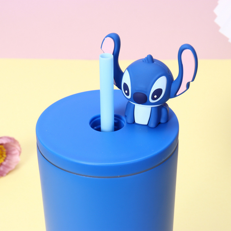 Foreign trade Stitch co-branded cartoon large-capacity simple insulated cup, high appearance level coffee cup, portable car straw cup Specification drawing